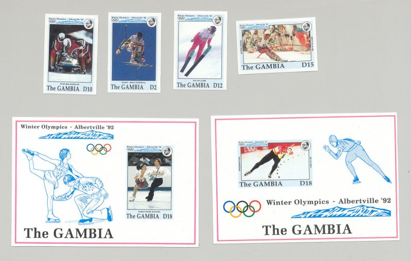 Gambia #1276-1281 Winter Olympics, Skiing, Skating 4v & 2v S/S Imperf Proofs