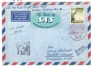 JAPAN Air Mail Cover SAS FIRST FLIGHT VIA NORTH POLE Tokyo GERMANY 1957 MA947