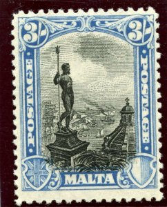 Malta 1926 KGV POSTAGE 3s black & blue superb MNH. SG 170. Sc 145.