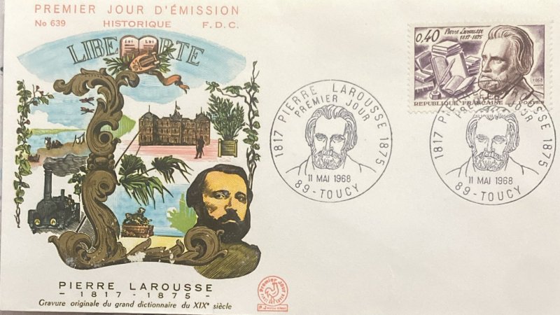 C) 1968. FRANCE. ARTISTIC CHARACTER. FDC. PIERRE LAROUSSE.  XF