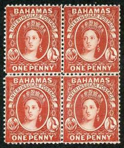 Bahamas SG33 1d Scarlet-vermilion BLOCK Perf 14 wmk Crown CC Fresh Mint (no gum)