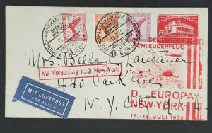 1932 D Europa NYC US Postal Stationary Dual FRanking Catapult Cover