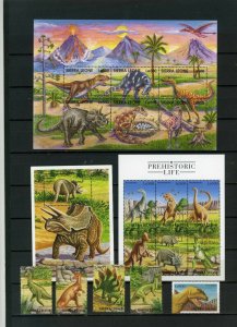 SIERRA LEONE 1998 DINOSAURS SET OF 5 STAMPS, 2 SHEETS OF 6 STAMPS & 2 S/S MNH