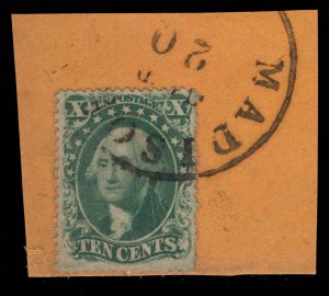 MOMEN: US STAMPS #32 USED ON PIECE VF+ PF CERT LOT #88953