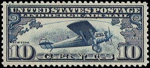 U.S. Scott # C10  1927 10c ind  Lindberghs Monoplane  mint-nh- vf-xf