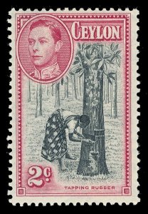 Ceylon 1938 KGVI 2c black & carmine (p13½x13) MNH. SG 386a. Sc 278a.