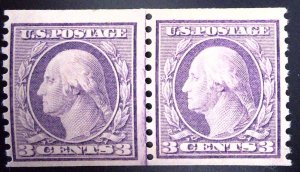 Scott#493 -VF - 3c Violet - Joint Line Pair - Washington - Type I - OG - 1917