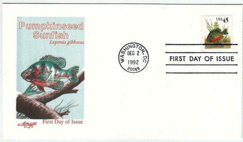 1992, Pumpkinseed Sunfish, Artmaster, FDC (D13711)