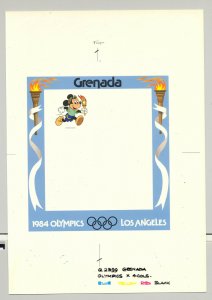 Grenada 1984 Olympics, Disney 1v Imperf Chromalin Proof of M/S Background