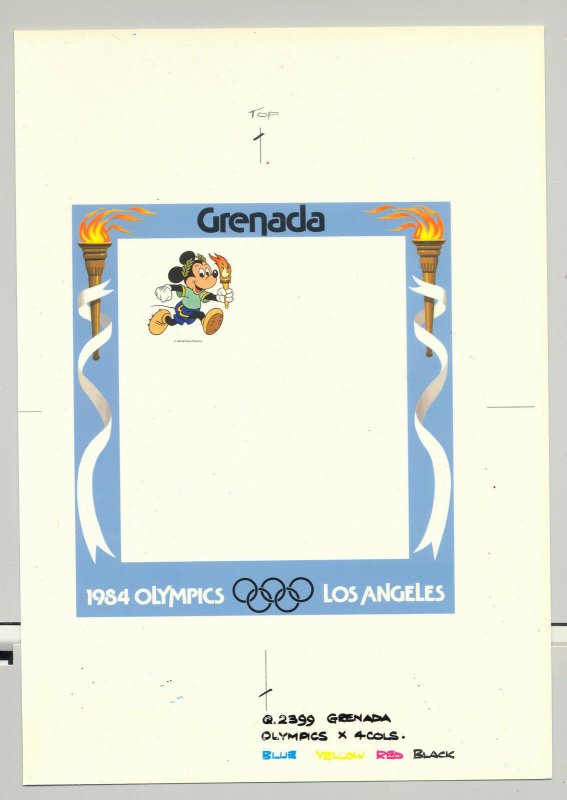 Grenada 1984 Olympics, Disney 1v Imperf Chromalin Proof of M/S Background