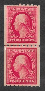 391 Unused, 2c. Washington, Line Pair, Hinge remnant, FREE INSURED SHIPPING