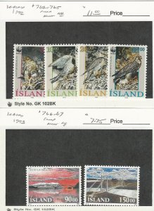 Iceland, Postage Stamp, #762-765, 766-767 Mint NH, 1992-3 Hawk, JFZ