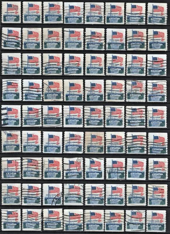 SC#1338G 8¢ Flag & White House Singles (1971) Used Lot of 54