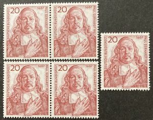 Germany 1957 #763, Paul Gerhardt, Wholesale Lot of 5, MNH, CV $2.75