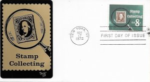 1972 FDC, #1474, 8c Stamp Collecting, Sarzin metallic