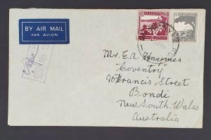 1940 Palestine Australian Army New South Wales Australia Censored Airmail Cover