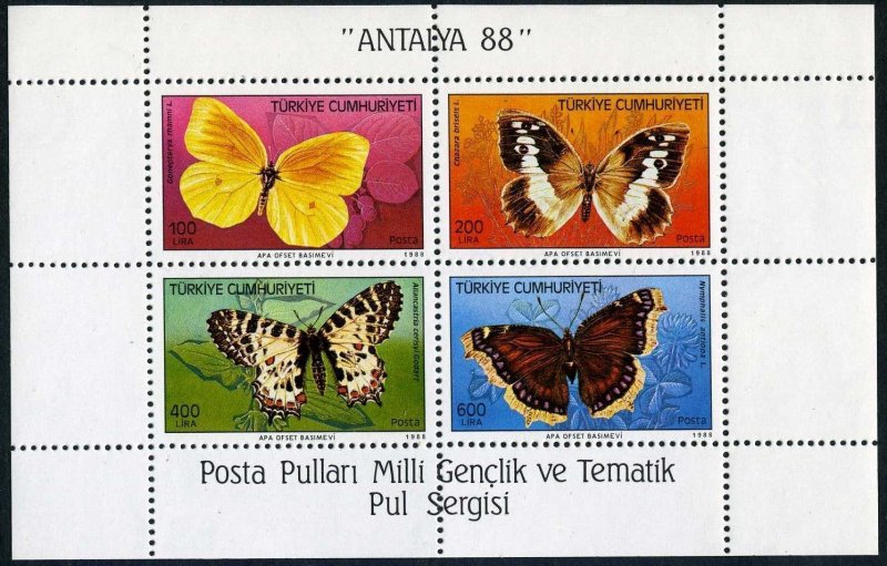 Turkey 2424a,MNH.Michel 2833-2836 Bl.26. ANTALYA-1988.Butterflies.