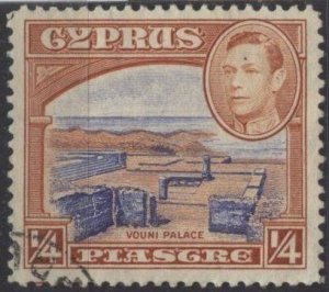 Cyprus 143 (used) ¼p George VI, Vouni Palace ruins, yel brn & ultra (1938)