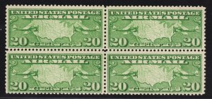 US #C9 20c Yellow Green Map of US w/ Two Planes BLOCK OF FOUR MINT NH SCV $50