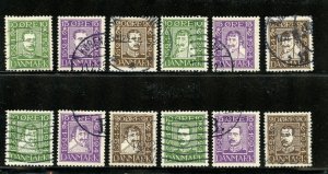 Denmark #164-175 (DE013) Comp 1924 Christian X & Christian IV, U, F-VF, CV$84.00