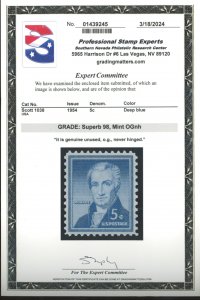 U.S. #1038 MINT OG NH WITH PSE CERT GRADED SUPERB 98