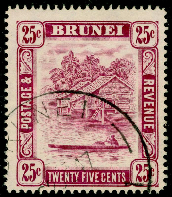 BRUNEI SG87, 25c deep claret, FINE USED.