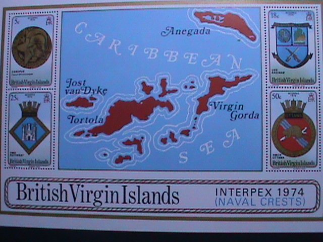 VIRGIN ISLANDS-1974 INTERPEX'74 STAMP SHOW-NAVAL CRESTS- MNH SHEET VF