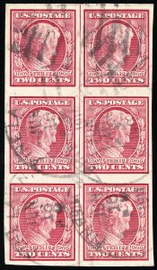 US Stamps # 368 Used Superb Block Of 6 With Vertical Line