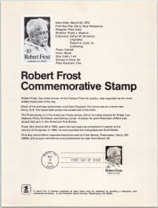 USPS SOUVENIR PAGE ROBERT FROST COMMEMORATIVE STAMP 1974