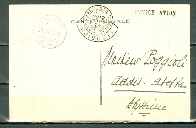 SOMALI COAST-ADDIS ABABA 1929 RARE 1st FLIGHT CARD(MULLER #1)..#99 & #112...NICE