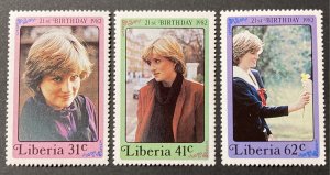 Liberia 1982, #958-60, Princess Di, MNH.
