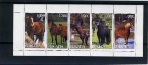 Buriatia 1997 HORSES Strip (5) values Perforated Mint (NH)