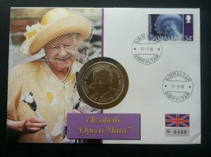 Gibraltar Queen Mother 1998 Royal FDC (coin cover) *see scan *Limited