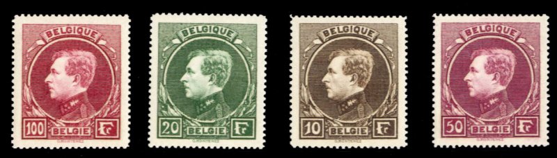 Belgium #212-215 Cat$152.50, 1929 10fr-100fr, complete set, lightly hinged