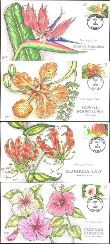 #3310-13 Tropical Flowers Collins FDC Set