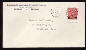 Canada-cover #14323-3c on 2c KGV-Middlesex-London Ont Sub No 10-Jul 30 1932-