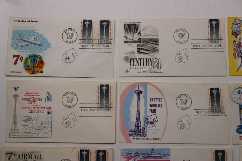 Seattle World's Fair 1962 lot official FDC cachet 13 Century 21 Expo sticker