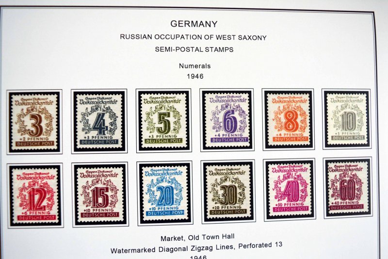 COLOR PRINTED OCCUPIED GERMANY 1945-1949 STAMP ALBUM PAGES (50 illustr. pages)