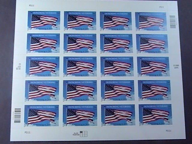 U.S.# 3508-MINT/NEVER HINGED--PANE OF 20---HONORING VETERANS---2001