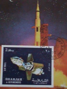 SHARJAH-STAMP:- 1972-  COLORFUL SPACE SHIP- CTO AIR MAIL S/S SHEET NOT HING