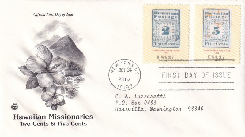 2002, Hawaiian Missionaries-2c & 5c, PCS, FDC (E12059)