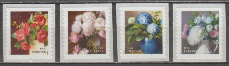 5233-36, Coil, Set of 4, Singles, (W/BK#2140). Garden Flowers, MNH.  Forever.