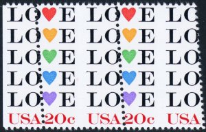 2072, MNH 20¢ Love Margin Pair - Perfs Shifted Freaky Error * Stuart Katz