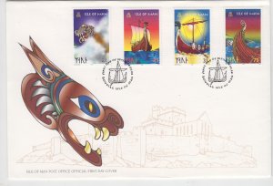 Isle of Man -  1998  Viking Longships,   set of 4  on FDC