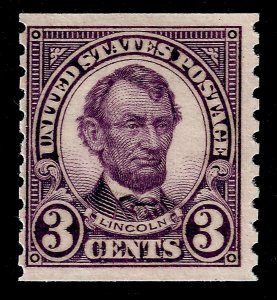 US Scott 600, 1923-29 Lincoln, 3c violet (coil stamp), NH MINT