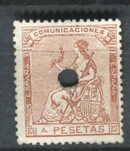 SPAIN; 1873 classic Justice issue fine used 4P. value Telegraph usage