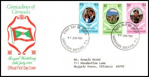 Grenada Grenadines 440-442 Royal Wedding Typed FDC