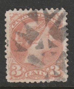 Canada Small Queen #37a Indian Red,  Fancy Cancel L1109, Nice and VF  (~2028)