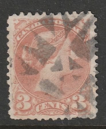 Canada Small Queen #37a Indian Red,  Fancy Cancel L1109, Nice and VF  (~2028)