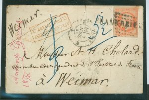 France 18 1858 postage due, frankfort backstamp